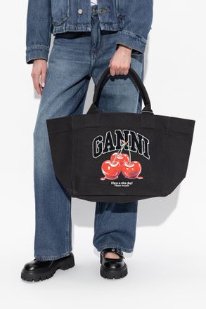 Ganni Shopper Bag With Logo, Womens, Black