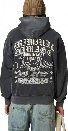 Criminal Damage Logo Mania Hoodie In Washed Grey