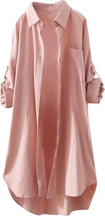 Generic Shirts for Women UK Long Roll up Sleeve Button-Down Tops with Pocket Trendy High Low Hem Longline Blouses Mini Dresses Collared Neck Top Casual Lightw