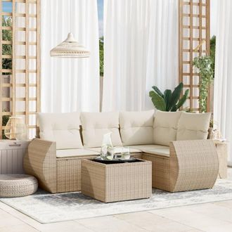 vidaXL Juego De Sof&aacute;s Jard&iacute;n Con Cojines 5 Pzas Rat&aacute;n Sint&eacute;tico Beige Vidaxl