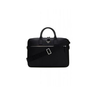 Emporio Armani Tassen, Heren, Zwart, ONE Size, Leer, ASV Saffiano leren business tas met adelaarplaat