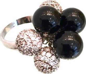 Ambrosia Paris Couture Onyx & Swarovski Crystal Ring Size S