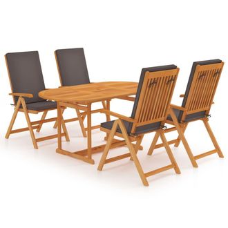 vidaXL Set De Comedor Para Jard&iacute;n 5 Piezas Teca Maciza Y Cojines Gris Vidaxl