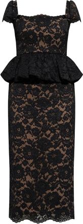 Self Portrait Lace Midi Jurk - Dames - Feestkleedjes - Zwart - 2XS - Polyester - Kleedjes