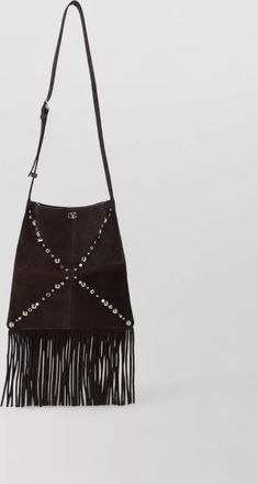 Valentino Garavani suede shoulder bag with fringe and studs