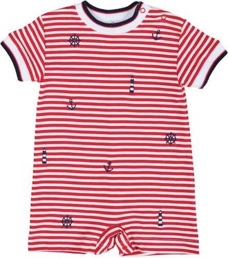 Florence Eiseman Stripe Knit Shortall With Nautical Embroidery in Red /White at Nordstrom, Size 24 M