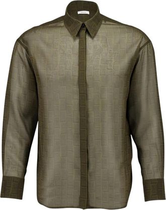 Ferragamo Luxe Olijfgroen Monogram Zijden Overhemd - Dames - Overhemden - Groen - XS - Overhemden
