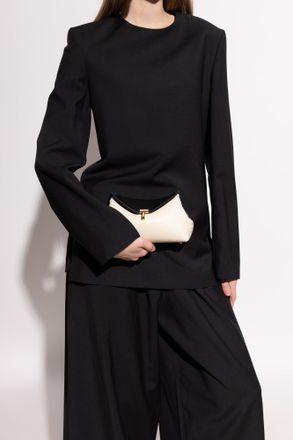 Toteme T-Lock Mini Leather Clutch, Womens, Cream