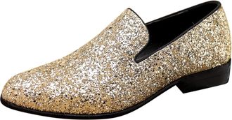 Generic Mens Leather Shoes Plus Size Korean Style Trendy Sequin Leather Shoes Breathable Shoes Men, gold, 12.5 UK