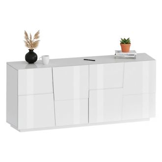 Dmora Aparador Yago, Buffet De Sal&oacute;n, Aparador De Sal&oacute;n Moderno Con 4 Puertas, 200x44h86 Cm, Blanco Brillo, Con Embalaje Reforzado - Dmora