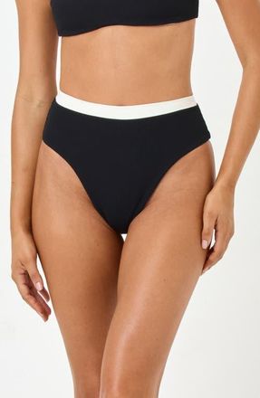 L*Space Misha High Waist Bikini Bottoms in Black/Cream at Nordstrom, Size X-Small