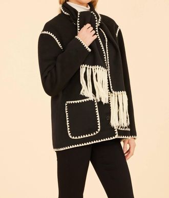 Dolce Cabo Whip Stitch Jacket With Scarf In Black/cream