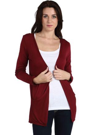 Crazy Girls Ladies Long Sleeve Plain Printed Pocket Boyfriend Cardigan Womens Top Sizes 8-26 (XL-16/18, Wine)