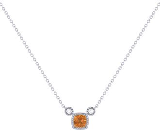 LuvMyJewelry Cushion Cut Citrine & Diamond 14K Gold Birthstone Necklace