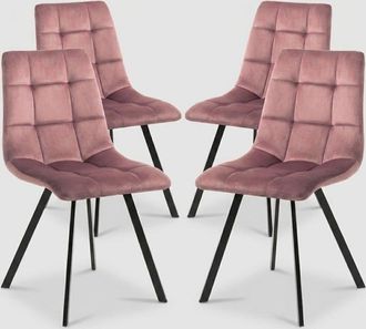 Oresteluchetta Juego De 4 Sillas De Terciopelo Efecto Acolchado Para Comedor Amelie - Rosa