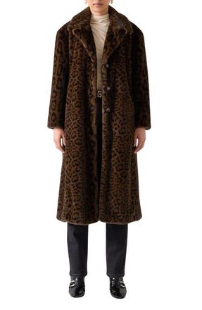 L.k. Bennett Leila Animal Print Faux Fur Coat in Brown at Nordstrom, Size Large
