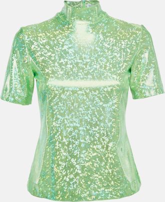 Saks Potts Poison Green Foil Print Jersey Cut-Out Top