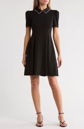 Karl Lagerfeld Faux Pearl Embellished Collar A-Line Dress in Black at Nordstrom Rack, Size 2