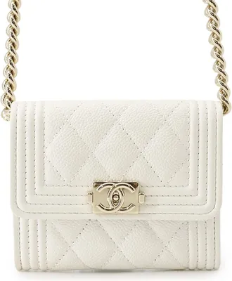 Chanel Matelasse White Grained Calfskin Chain/Shoulder Wallet (Pre-Owned)