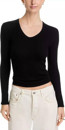 perfectwhitetee Robyn Luxe Rib Long Sleeve Top In True Black