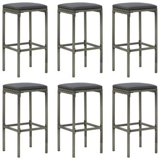 vidaXL Vidaxl - Taburetes De Cocina Con Cojines 6 Unidades Rat&aacute;n Sint&eacute;tico Gris
