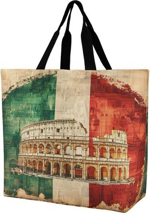 Generic Italian Flag Italy Tote Bag Reusable Grocery Shopping Bags Large Travel One Shoulder Handbag for Picnic Work
