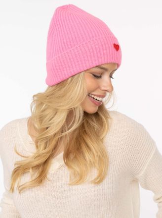 Zwillingsherz Beanie ZWILLINGSHERZ Beanie with Heart-Patch, Damen, bubblegum, Rippstrick, Wolle, unifarben, M&uuml;tzen Beanie, Rippstrick, mit breitem Umschlag, w&auml;rmend
