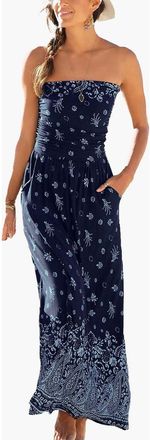 Lascana Womens Bandeau Maxi Dress in Navy Printed at Nordstrom, Size 10