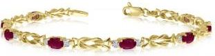 Allurez Oval Ruby & Diamond Love Knot Bracelet 14k Yellow Gold (2.05ctw)