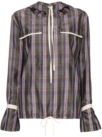 N Duo check windbreaker hoodie - women - Cupro - 36 - Grey
