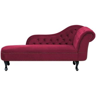 Beliani Beliani - Vintage Style Right Hand Chaise Lounge Velvet Fabric Chesterfield Burgundy Nimes