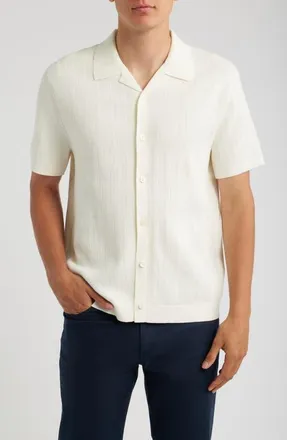 Theory Knit Organic Cotton Button-Up Camp Shirt in Ivory - C05 at Nordstrom, Size Xx-Large