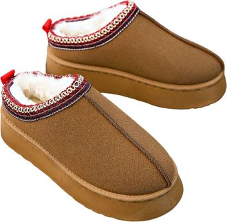 Generic Womens Fuzzy Platform Slippers, Plush Fur Lined Warm Winter House Shoes, Fashion Comfortable Anti-Slip Indoor Outdoor Mini Short Ankle Boots,Brown02,8