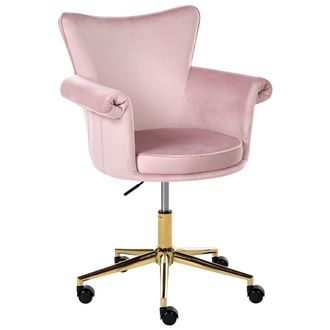 Beliani Silla De Oficina Tapizado De Terciopelo Giro Completo Altura Regulable Reposabrazos Redondeados Rosa Pastel Velencia