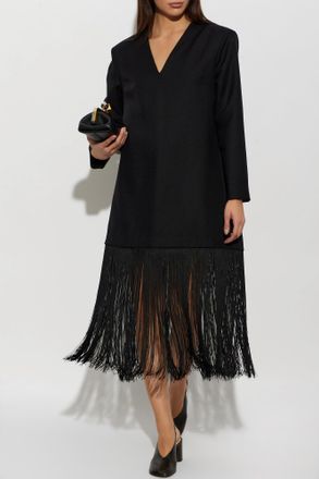 By Malene Birger Wool Dress Mella With Fringes, Womens, Black