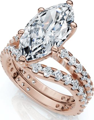 Pompeii3 Certified 4 1/2Ct Marquise Diamond Wedding Engagement Ring Set 14k Gold Lab Grow