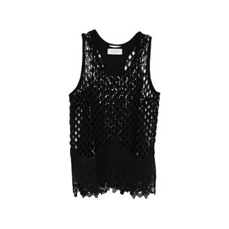 Sportmax Sportmax, Sleeveless Tops, female, Black, Size: XS Sequin-embellished Open-knit Top