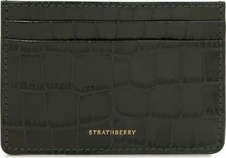 Strathberry Croc Embossed Leather Card Case in Forest at Nordstrom