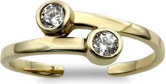 Jewelco London 9ct Gold CZ Cross over Torque Toe Ring - JTR008