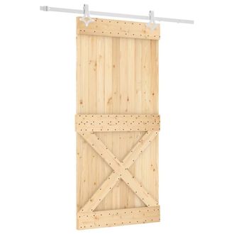 Berkfield Home Sliding Door with Hardware Set 95x210 cm Solid Wood Pine in Natural