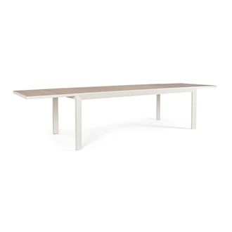 Konte Design Mesa extensible con efecto madera y estructura de aluminio blanco