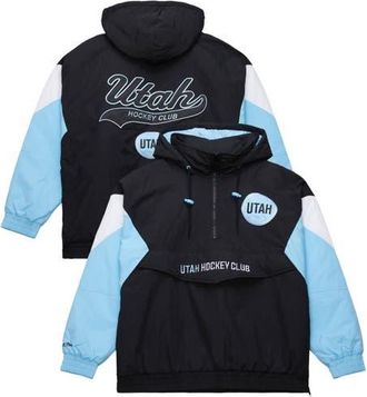 Mitchell & Ness Mens Mitchell & Ness Black Utah Mammoth Retro Anorak Half-Zip Jacket at Nordstrom, Size 4X-Large