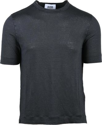 Alpha Studio T-Shirt Girocollo in Lino - Heren - T-shirts - Grijs - S - Linnen - Tops