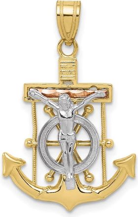 Diamond2Deal 10k Tri-color Diamond-cut Textured Mariners Cross Pendant