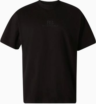 Balenciaga Tops, unisex, Zwart, M, Katoen, Geborduurd Logo T-shirt