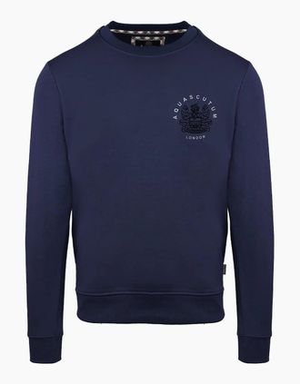 Aquascutum Mens Crew Neck Ribbed Collar Long Sleeve Sweatshirt - Navy - Size: 2X large