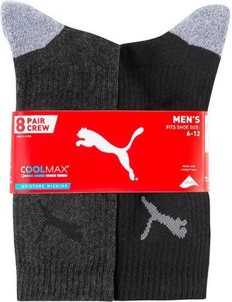 Puma Puma Mens Crew Sock, 8 pair (Black) Fits Shoe Size (6-12)