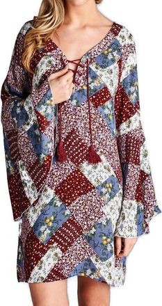 Velzera Floral Patchwork Print Dress In Red