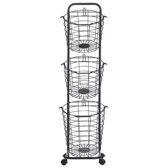 Beliani Carro De Almacenamiento 3 Niveles Metal Negro Cestas Con Asas Giratorias Accesorio Cocina Ba&ntilde;o Toallas Peri&oacute;dico Frutas Verduras Ayapal