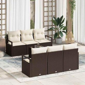 vidaXL Vidaxl - Conjunto De Sof&aacute; De Jard&iacute;n 7 Pcs Marr&oacute;n, Crema 55 X 55 X 37 Cm